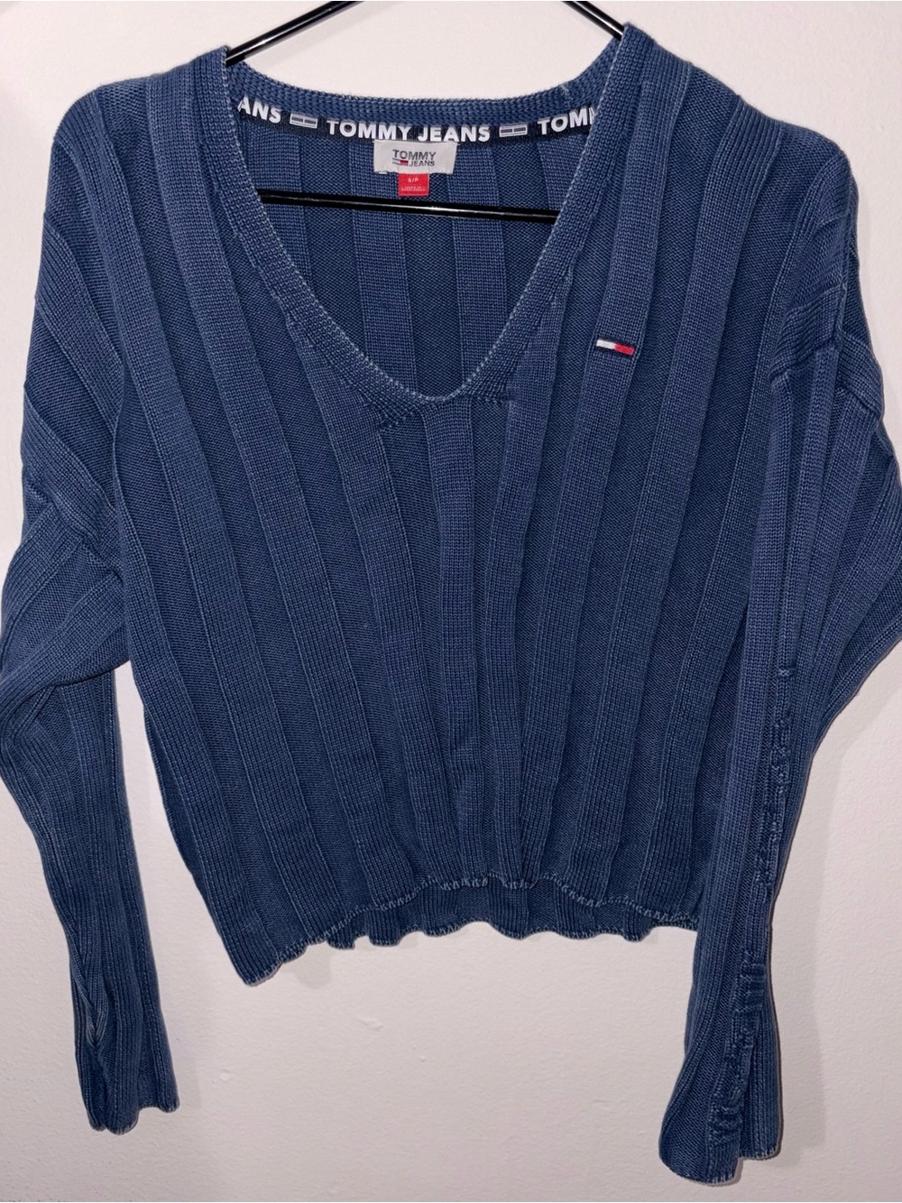 Tommy Hilfiger Navy Ribbed V-Neck Pullover Sweater Size S - Used